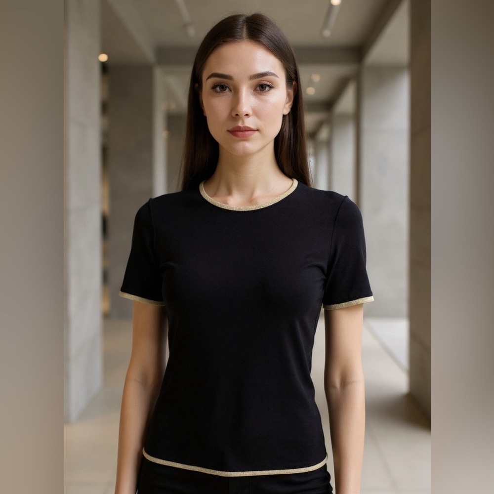 Valentino Black sweater knit top with Gold Trim